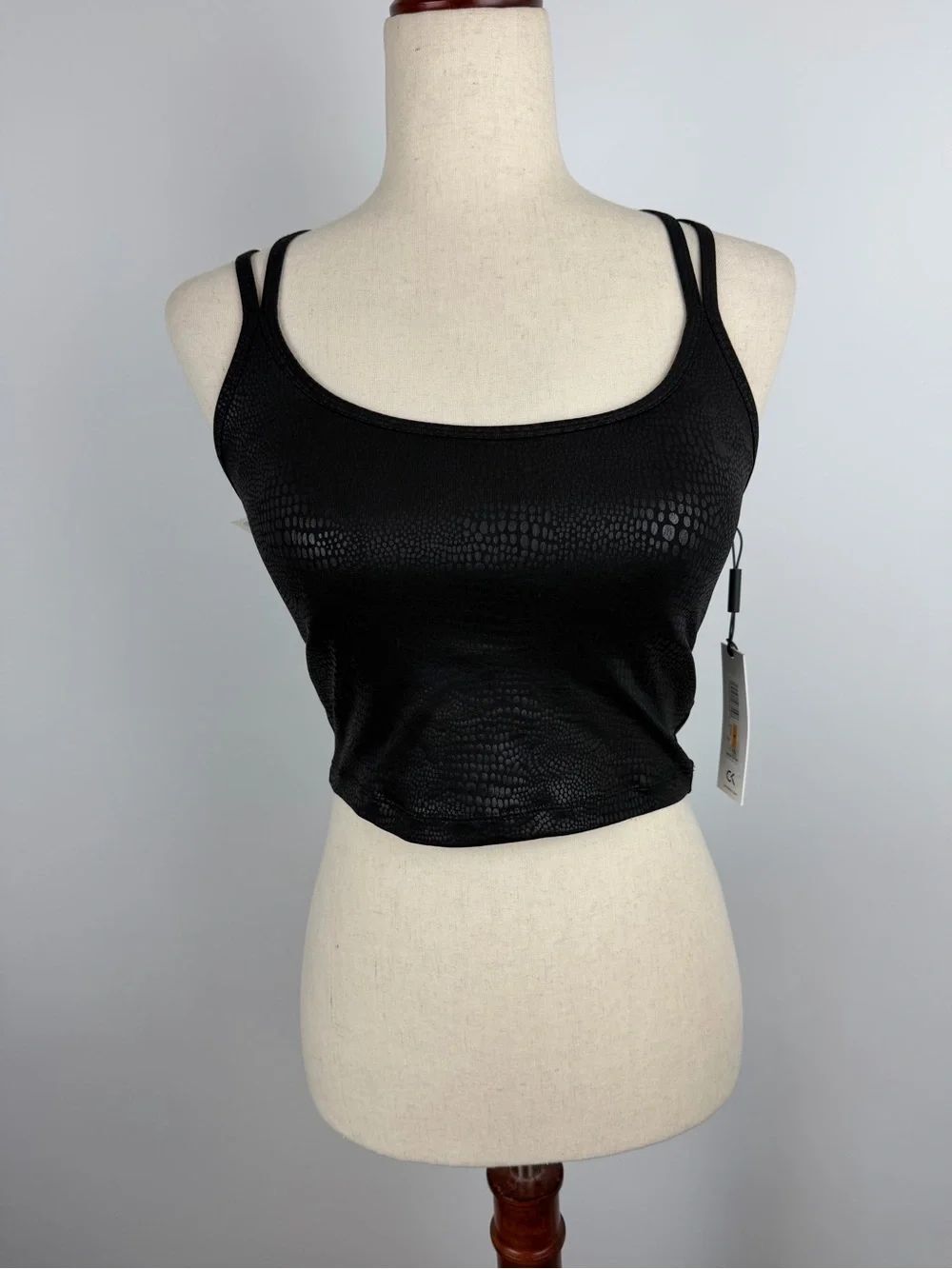 Calvin Klein Black Textured Crop Tank Sports Bra with Double Straps Size S